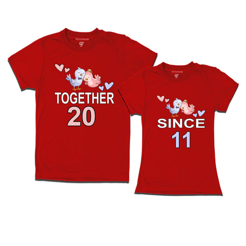 Together since 2011 Couple t-shirts for anniversary with cute love birds