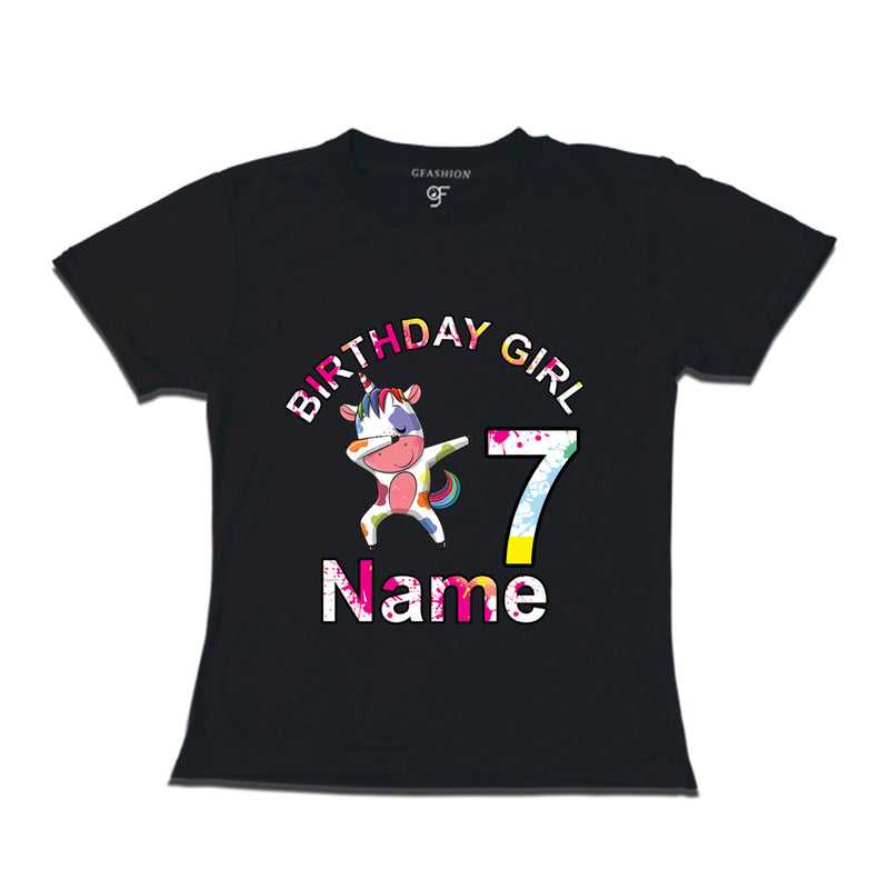 Birthday Girl t shirts with unicorn print and name customized for 7th year