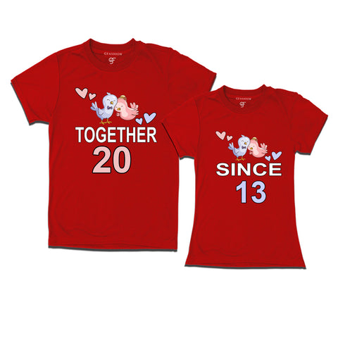 Together since 2013 Couple t-shirts for anniversary with cute love birds