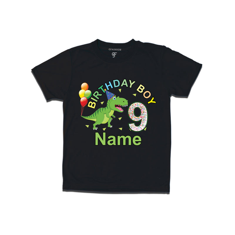 Birthday boy t shirts with dinosaur print and name customized for 9th year