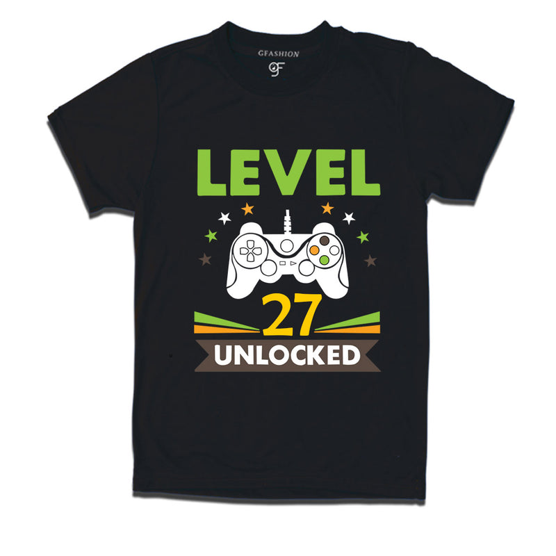 Level 27 Unlocked gamer t-shirts for 27 year old birthday