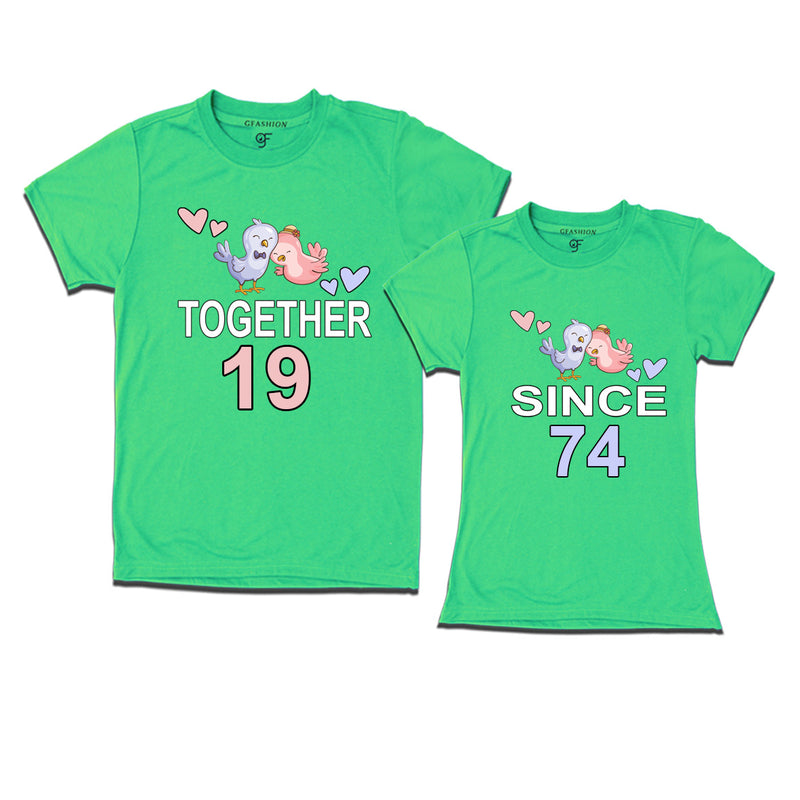Together since 1974 Couple t-shirts for anniversary with cute love birds