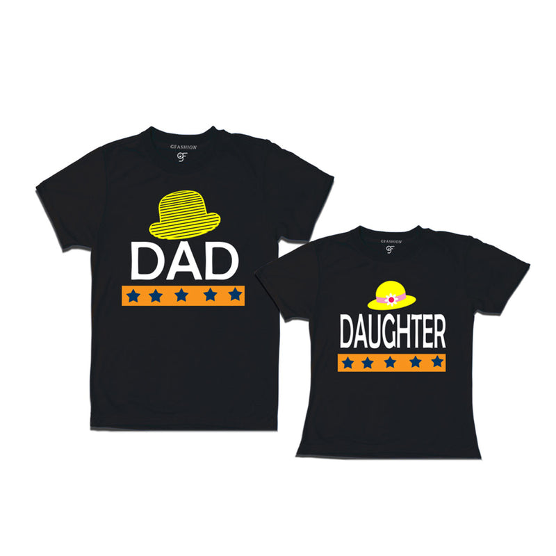DAD DAUGHTER HAPPY FAMILY WITH HATS PRINT MATCHING FAMILY T SHIRTS