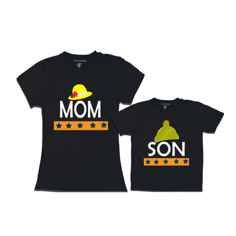 MOM SON HAPPY FAMILY WITH HATS PRINT MATCHING FAMILY T SHIRTS