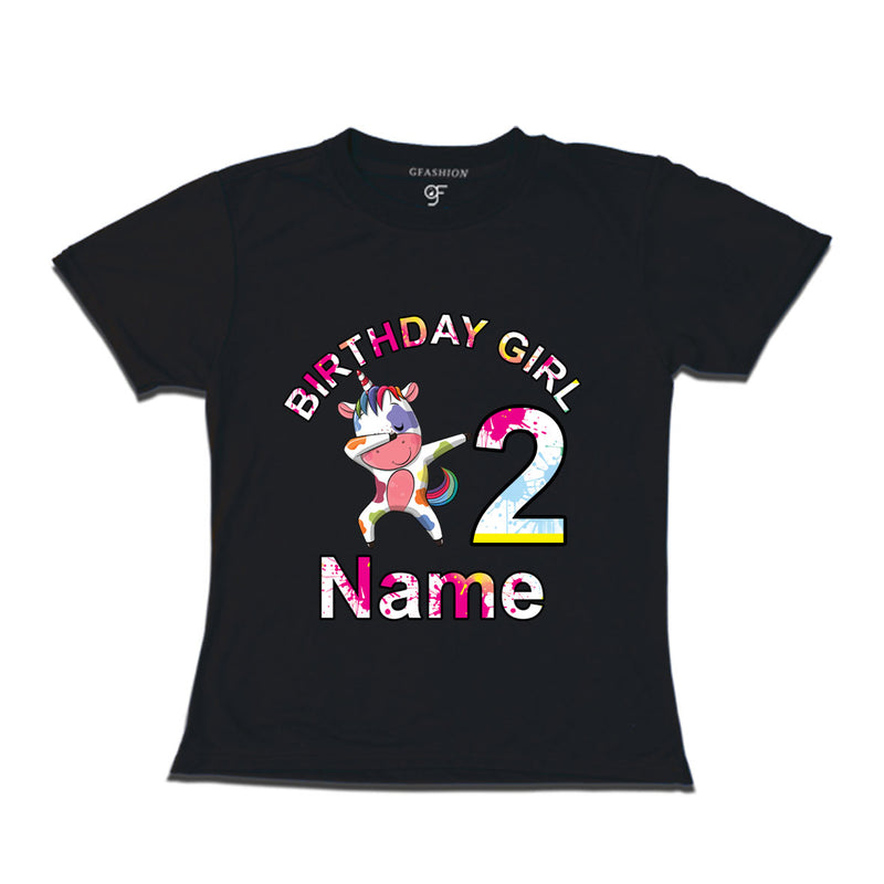 Birthday Girl t shirts with unicorn print and name customized for 2nd year