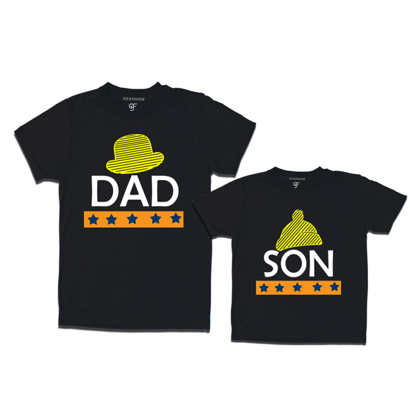 DAD SON HAPPY FAMILY WITH HATS PRINT MATCHING FAMILY T SHIRTS