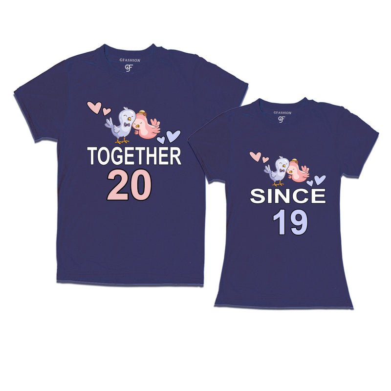 Together since 2019 Couple t-shirts for anniversary with cute love birds