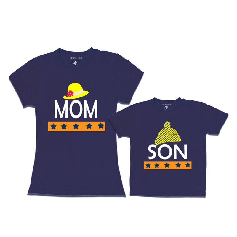 MOM SON HAPPY FAMILY WITH HATS PRINT MATCHING FAMILY T SHIRTS