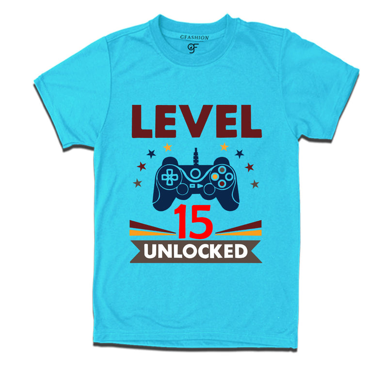 Level 15 Unlocked gamer t-shirts for 15 year old birthday