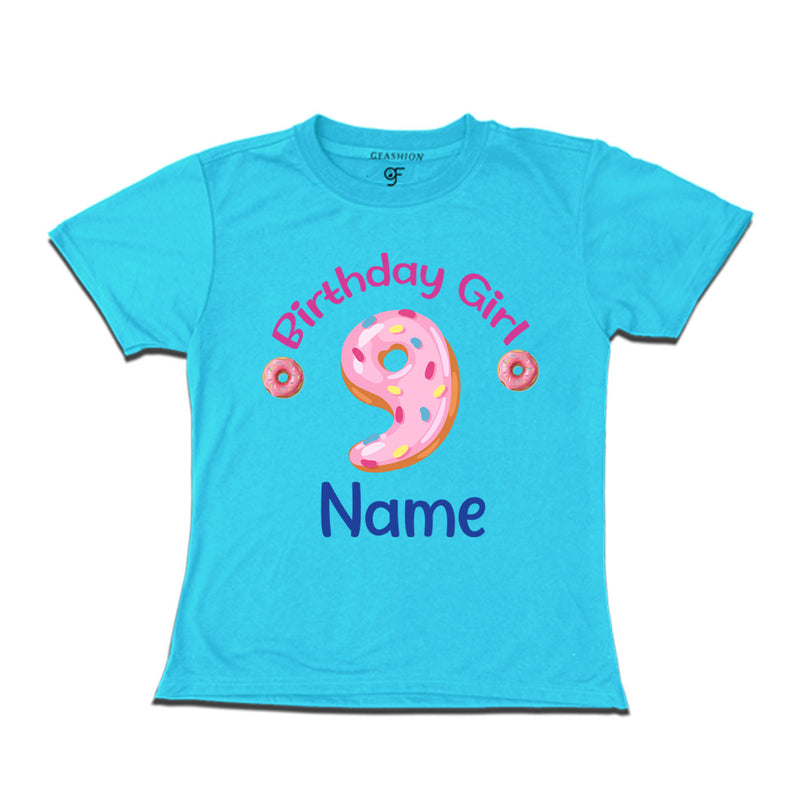 Donut Birthday girl t shirts with name customized for 9th birthday