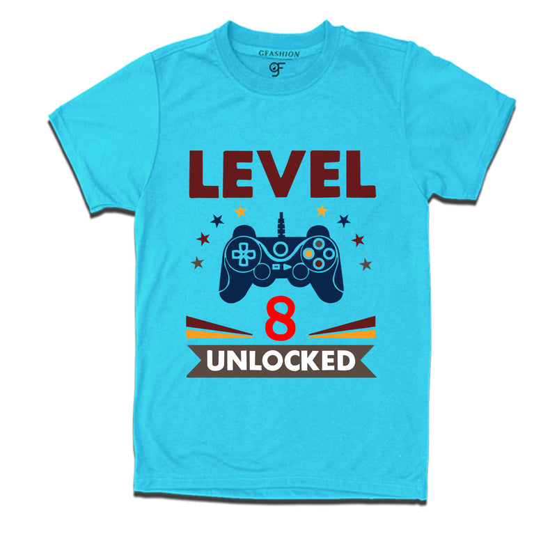 Level 8 Unlocked gamer t-shirts for 8 year old birthday