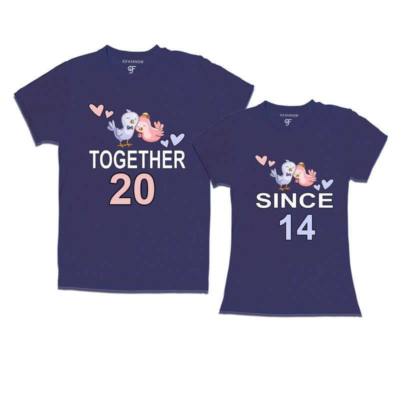 Together since 2014 Couple t-shirts for anniversary with cute love birds