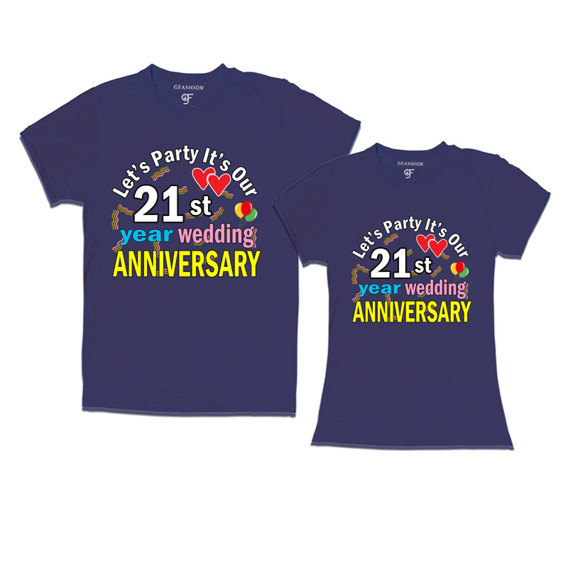 Let's party it's our 21st year wedding anniversary festive couple t-shirts