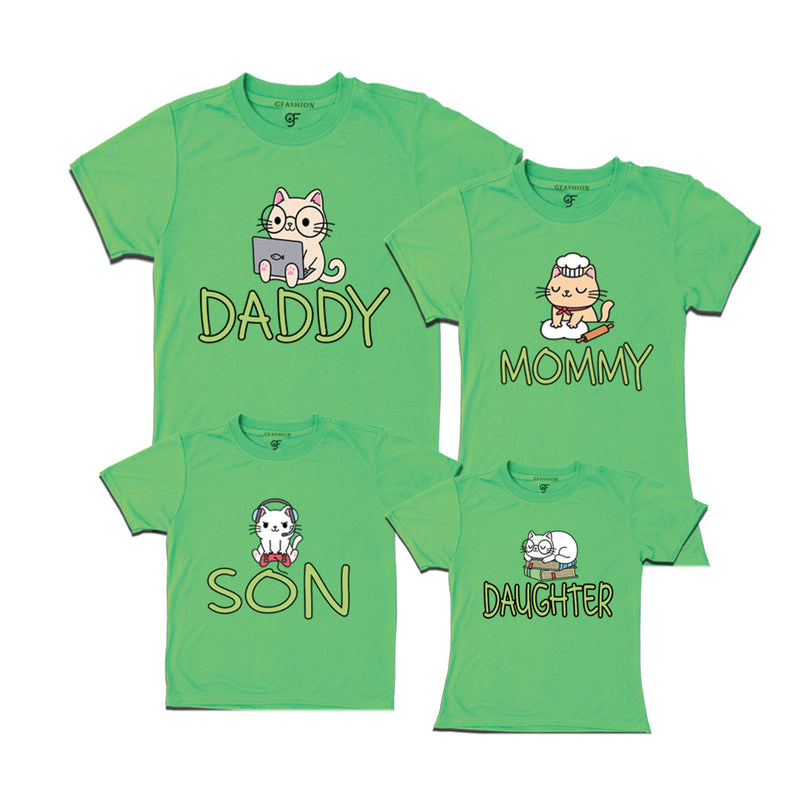 DADDY MOMMY SON DAUGHTER CUTE CATS FAMILY T SHIRTS