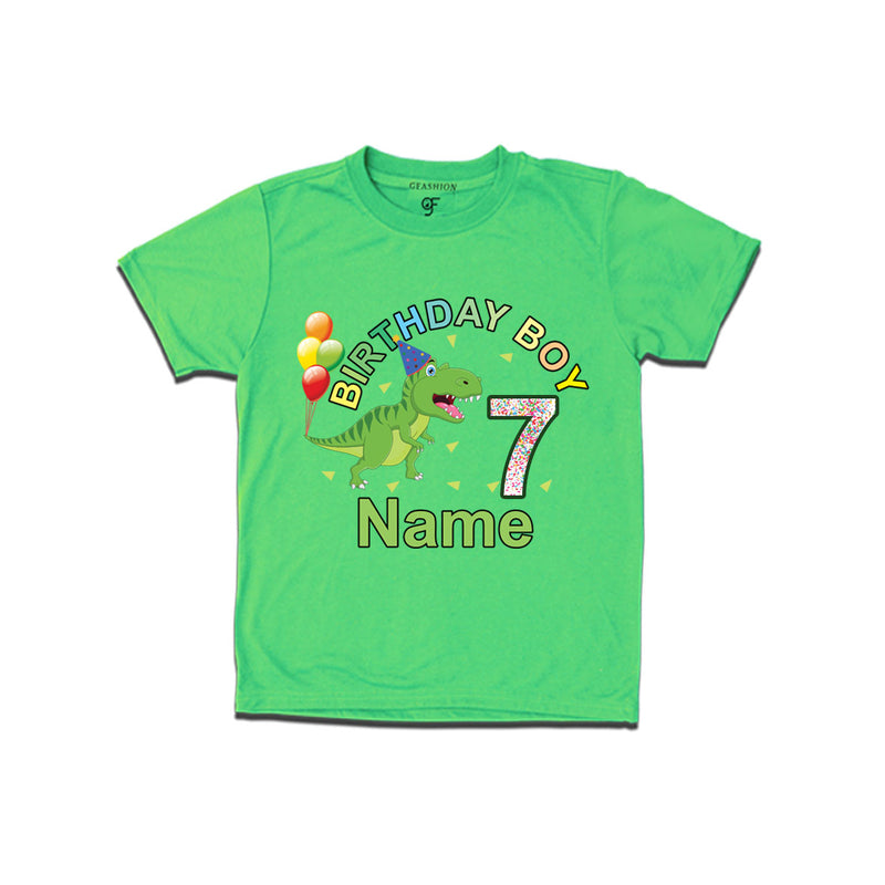 Birthday boy t shirts with dinosaur print and name customized for 7th year