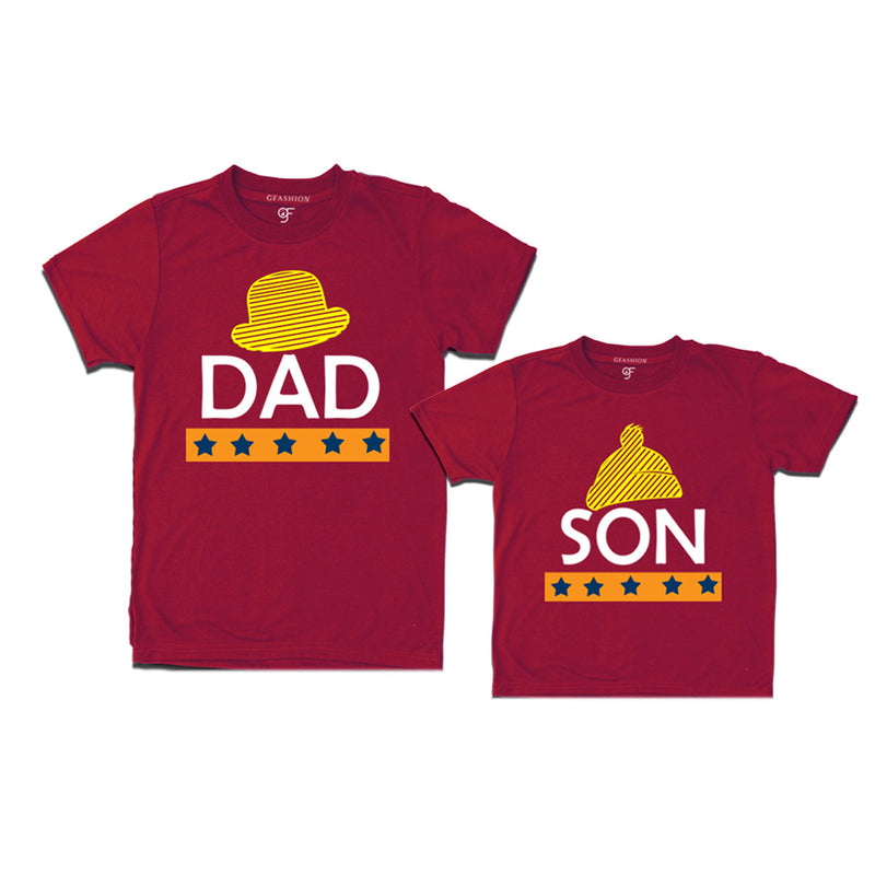 DAD SON HAPPY FAMILY WITH HATS PRINT MATCHING FAMILY T SHIRTS