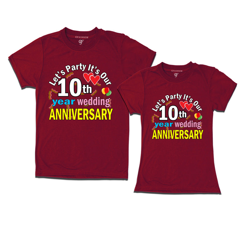 Let's party it's our 10th year wedding anniversary festive couple t-shirts