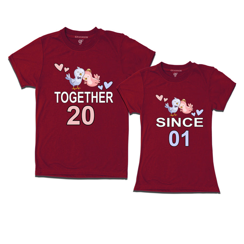 Together since 2001 Couple t-shirts for anniversary with cute love birds