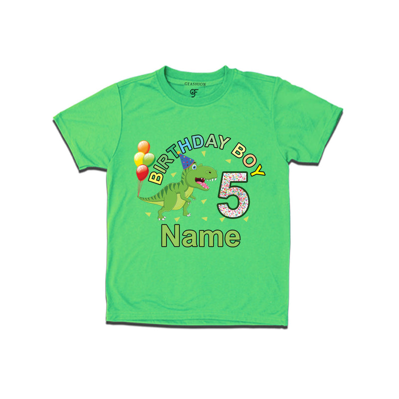 Birthday boy t shirts with dinosaur print and name customized for 5th year