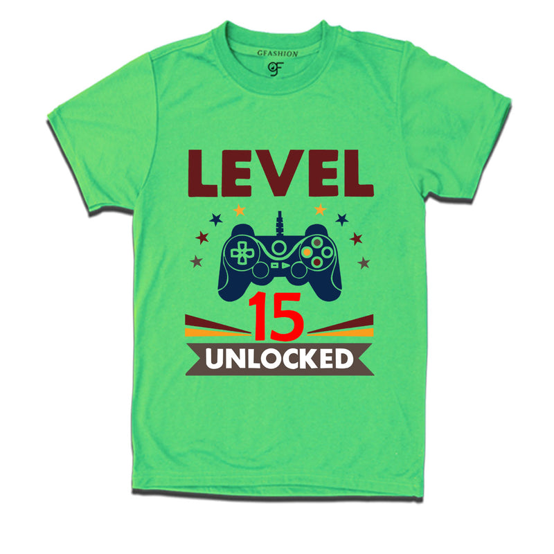 Level 15 Unlocked gamer t-shirts for 15 year old birthday