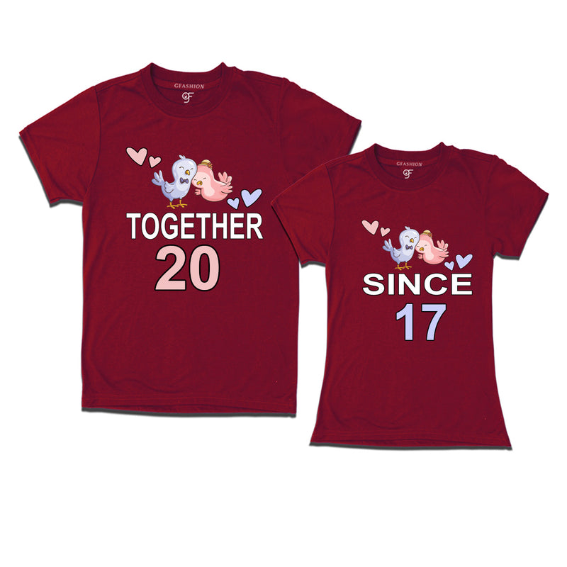 Together since 2017 Couple t-shirts for anniversary with cute love birds