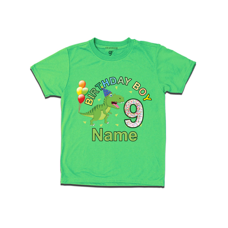 Birthday boy t shirts with dinosaur print and name customized for 9th year