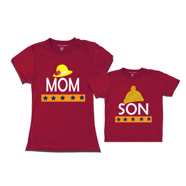 MOM SON HAPPY FAMILY WITH HATS PRINT MATCHING FAMILY T SHIRTS