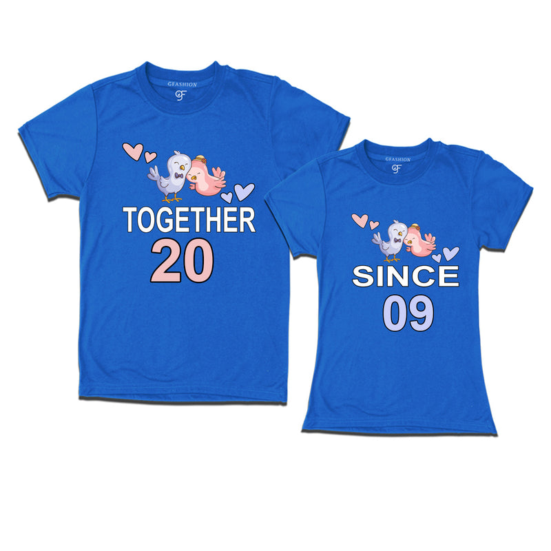 Together since 2009 Couple t-shirts for anniversary with cute love birds