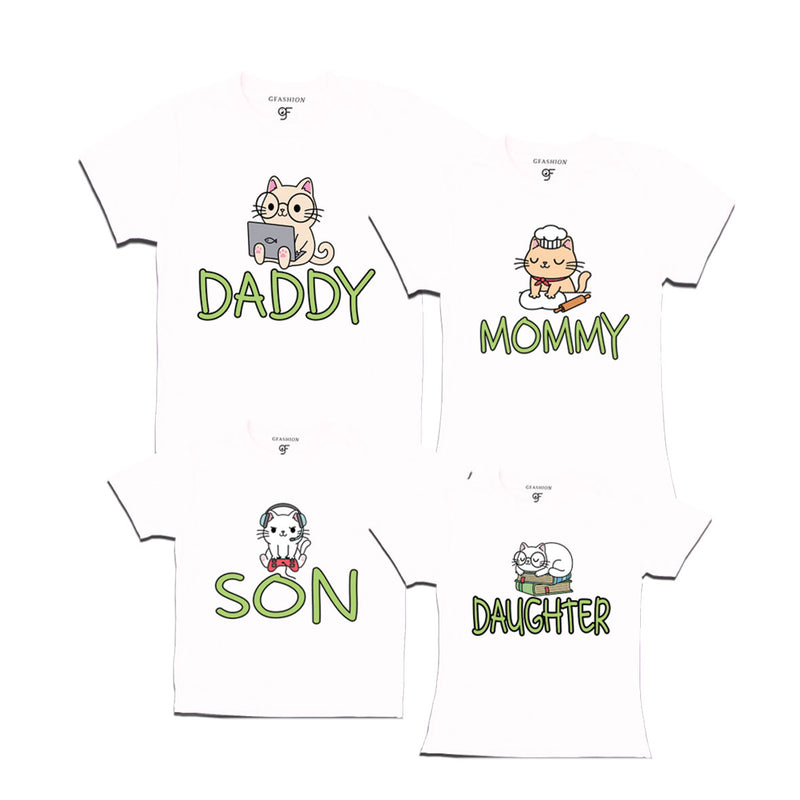 DADDY MOMMY SON DAUGHTER CUTE CATS FAMILY T SHIRTS