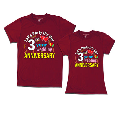 Let's party it's our 3rd year wedding anniversary festive couple t-shirts