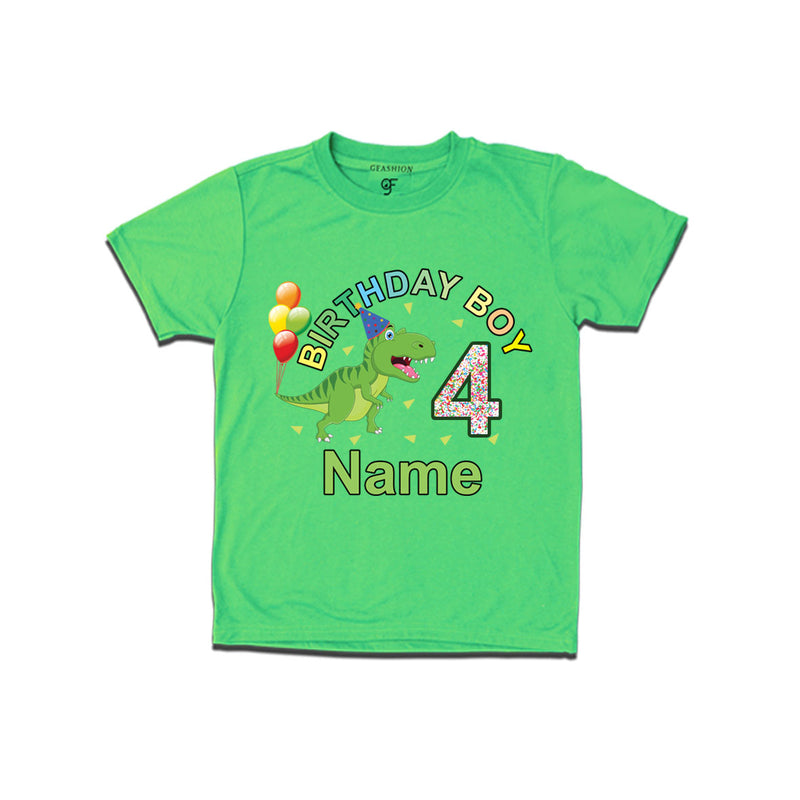 Birthday boy t shirts with dinosaur print and name customized for 4th year