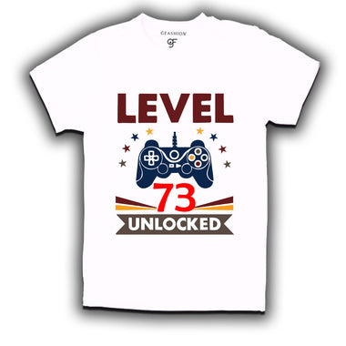 Level 73 Unlocked gamer t-shirts for 73 year old birthday