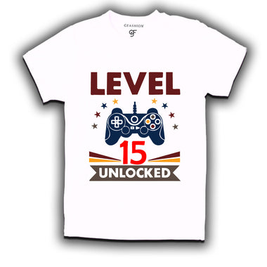 Level 15 Unlocked gamer t-shirts for 15 year old birthday
