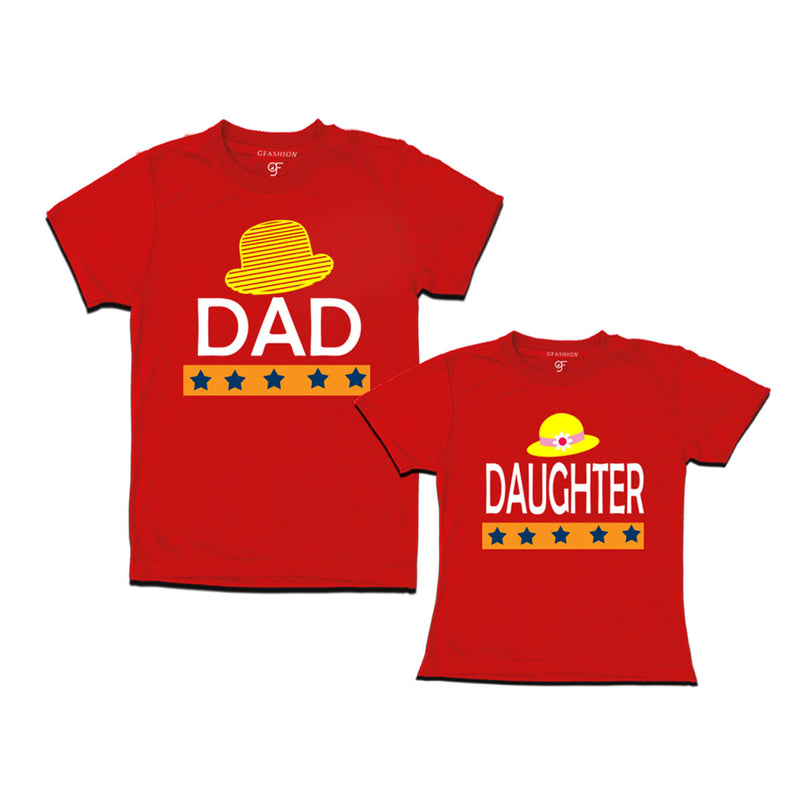 DAD DAUGHTER HAPPY FAMILY WITH HATS PRINT MATCHING FAMILY T SHIRTS