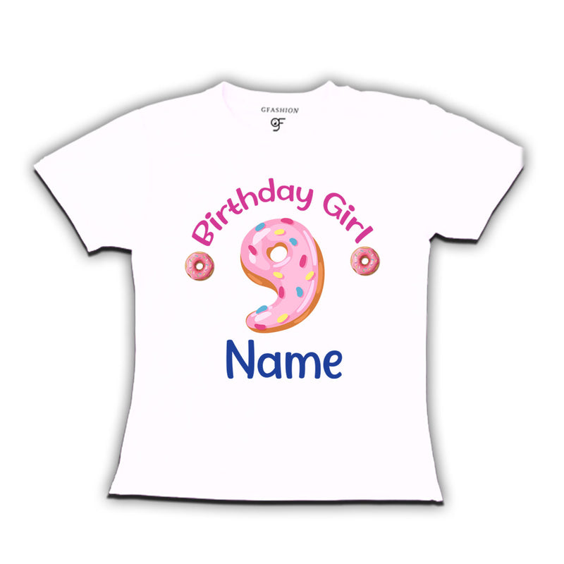 Donut Birthday girl t shirts with name customized for 9th birthday