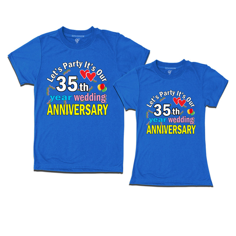 Let's party it's our 35th year wedding anniversary festive couple t-shirts
