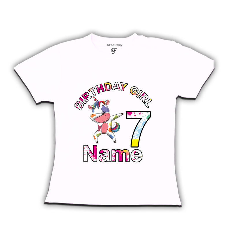 Birthday Girl t shirts with unicorn print and name customized for 7th year