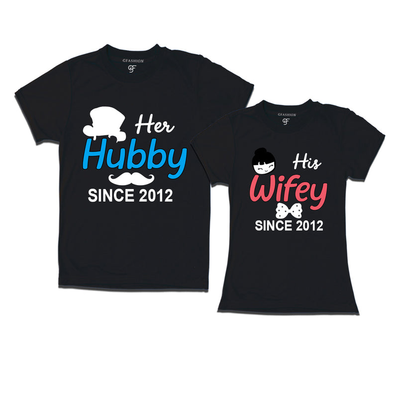 Her Hubby His Wifey since 2012 t shirts for couples