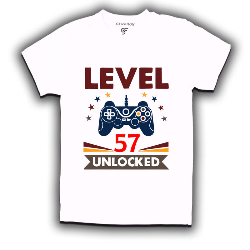 Level 57 Unlocked gamer t-shirts for 57 year old birthday