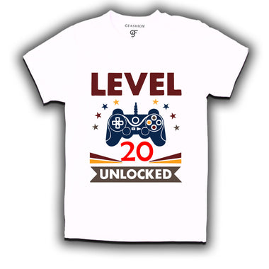 Level 20 Unlocked gamer t-shirts for 20 year old birthday