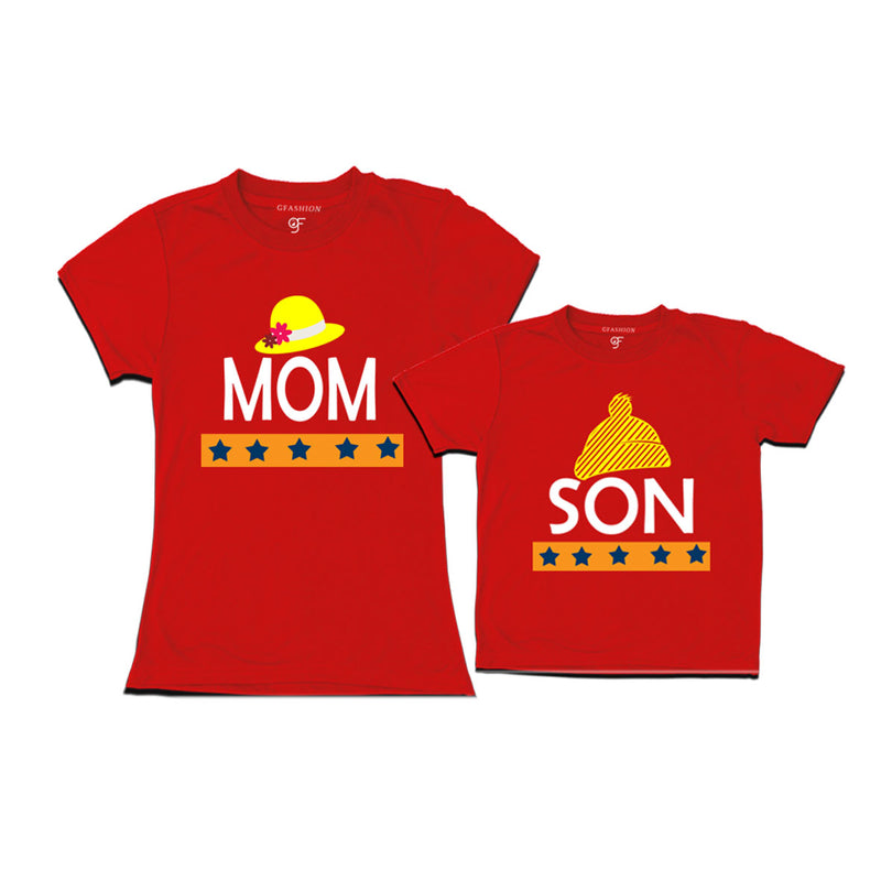 MOM SON HAPPY FAMILY WITH HATS PRINT MATCHING FAMILY T SHIRTS