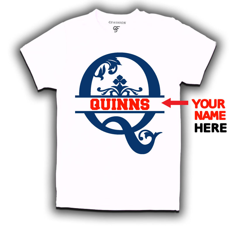 Initial Q with name t shirts for kids and adults