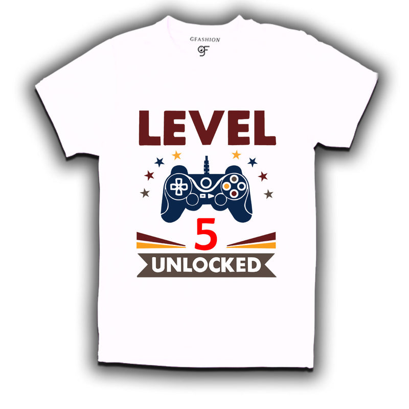 Level 5 Unlocked gamer t-shirts for 5 year old birthday