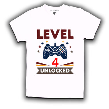 Level 4 Unlocked gamer t-shirts for 4 year old birthday