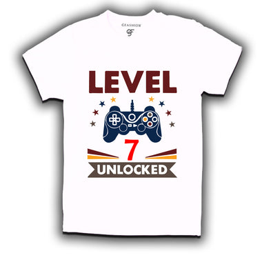 Level 7 Unlocked gamer t-shirts for 7 year old birthday