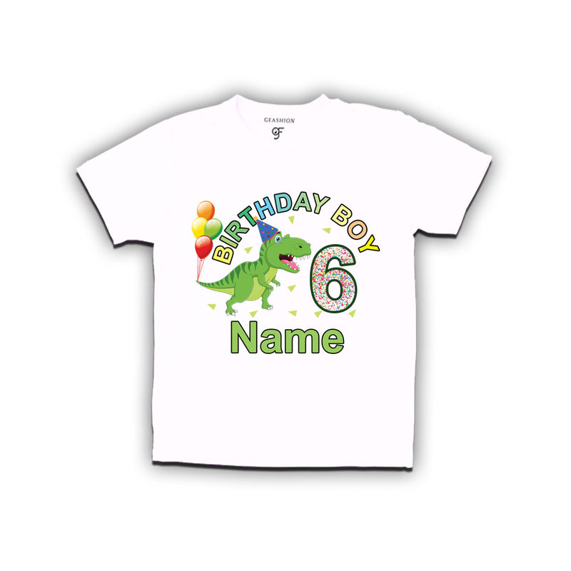 Birthday boy t shirts with dinosaur print and name customized for 6th year