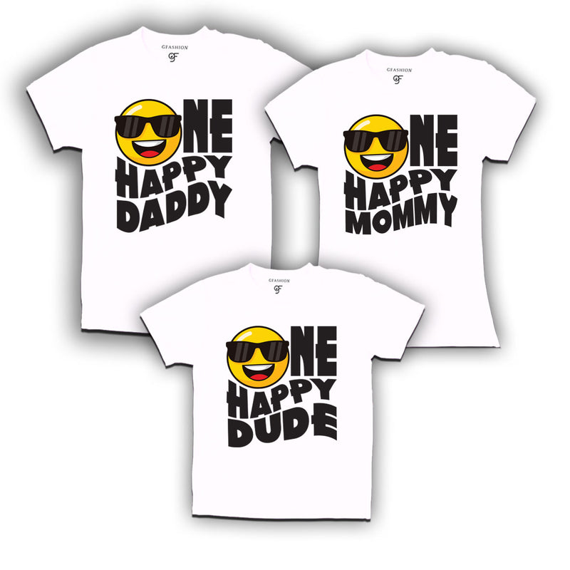 ONE HAPPY DADDY MOMMY DUDE SMILEY FAMILY T SHIRTS