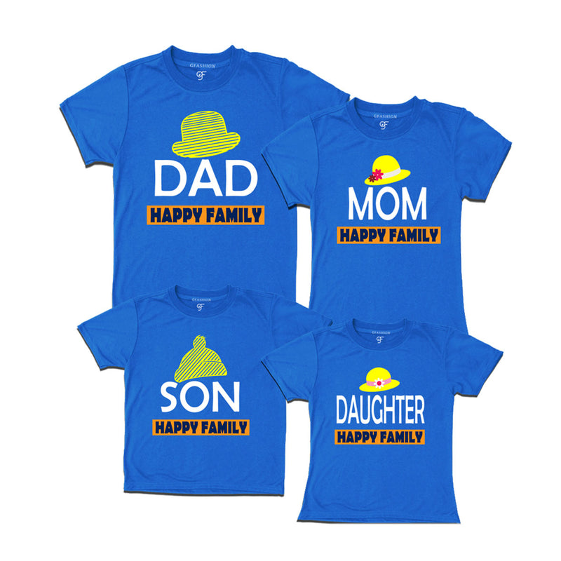 DAD MOM SON DAUGHTER HAPPY FAMILY WITH HATS PRINT FAMILY T SHIRTS