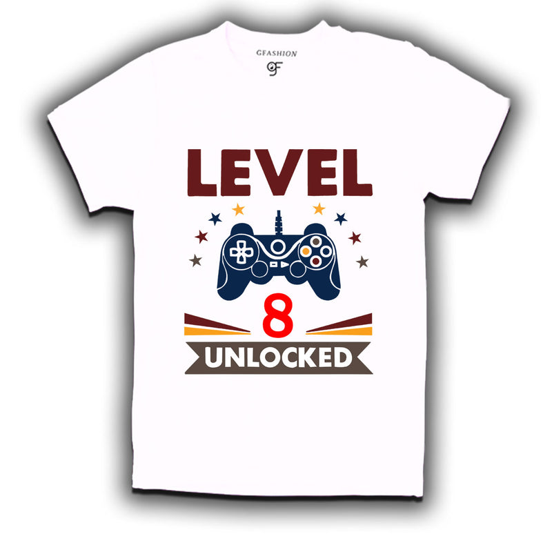 Level 8 Unlocked gamer t-shirts for 8 year old birthday