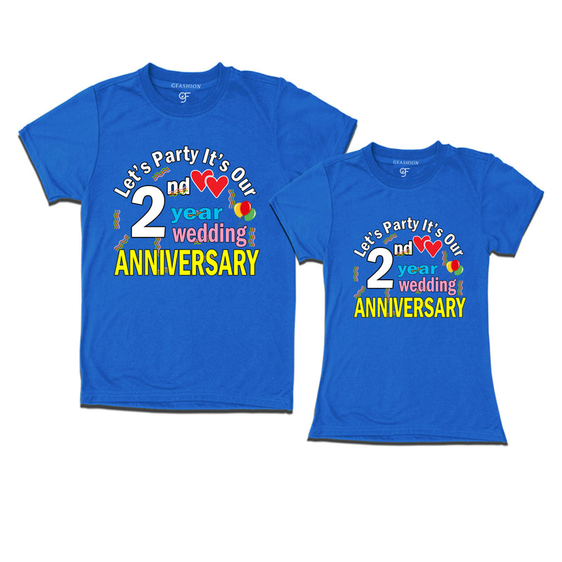 Let's party it's our 2nd year wedding anniversary festive couple t-shirts